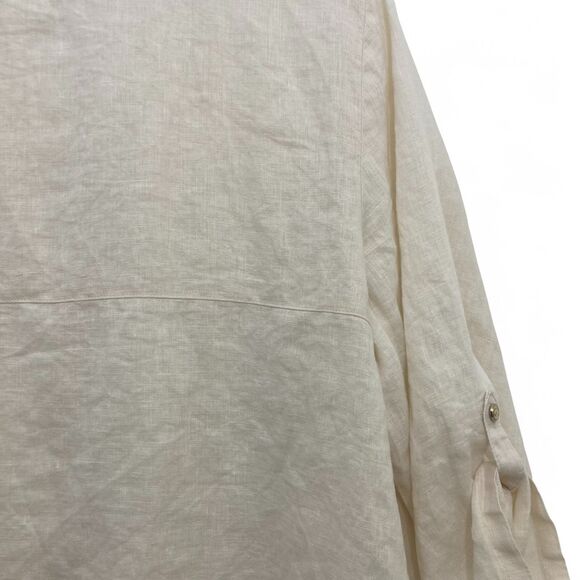 JM Collection Natural Linen Tunic Top 18W Button Front Roll Tab Sleeves Beige - Picture 8 of 13